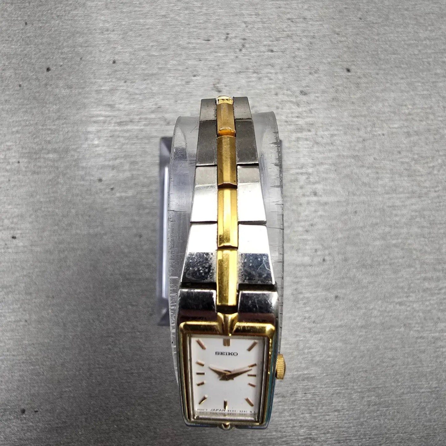 Seiko Tank Watch Women 13mm White Dial Two Tone Rectangle 2E20-7479 New Battery4