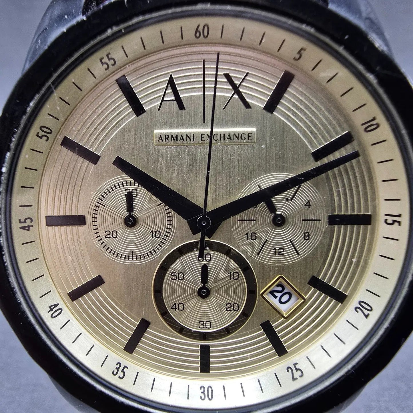 Armani Exchange Chronograph Watch Men 44mm Champagne Dial Black Tone New Battery1