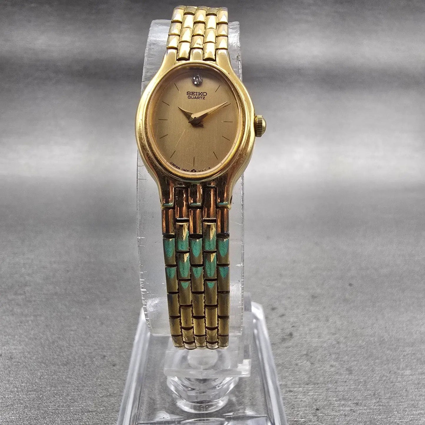 Seiko Watch Women 17mm Gold Dial Gold Tone Oval 1N00-5A39 New Battery Vintage5