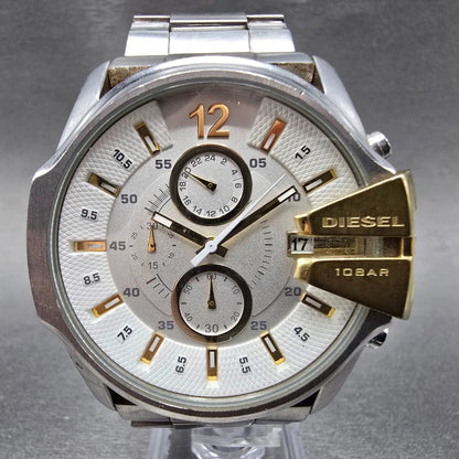 Diesel Mega Chief Chronograph Watch Men 45mm White Dial Steel Date DZ4265 PARTS0