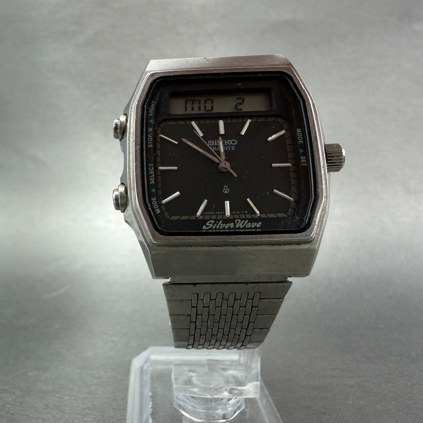 Seiko Silverwave Watch Men 31mm Analog Digital Black Dial Steel H557-513A READ!!5