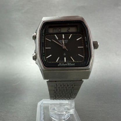 Seiko Silverwave Watch Men 31mm Analog Digital Black Dial Steel H557-513A READ!!5