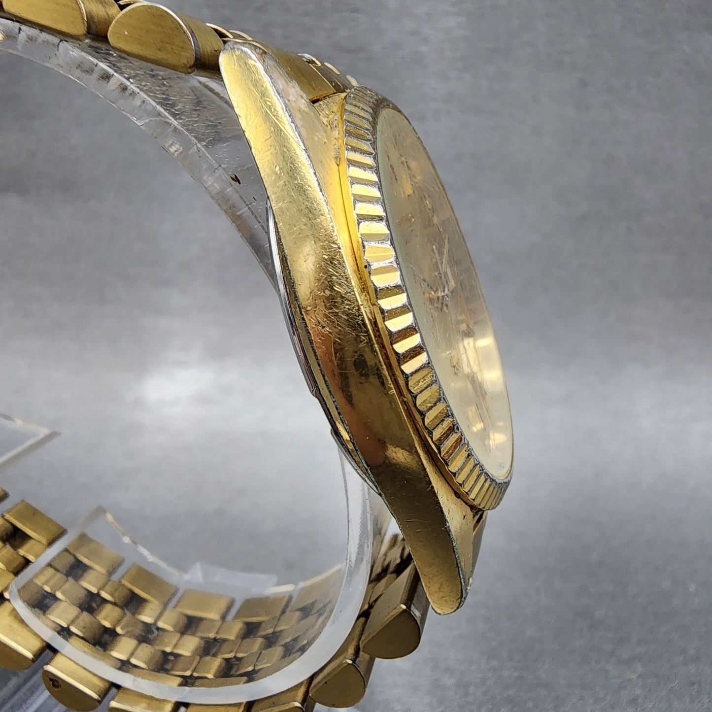 Seiko SQ Watch 37mm Men Gold Dial Gold Tone Daydate Round 5y238a68 New Battery3