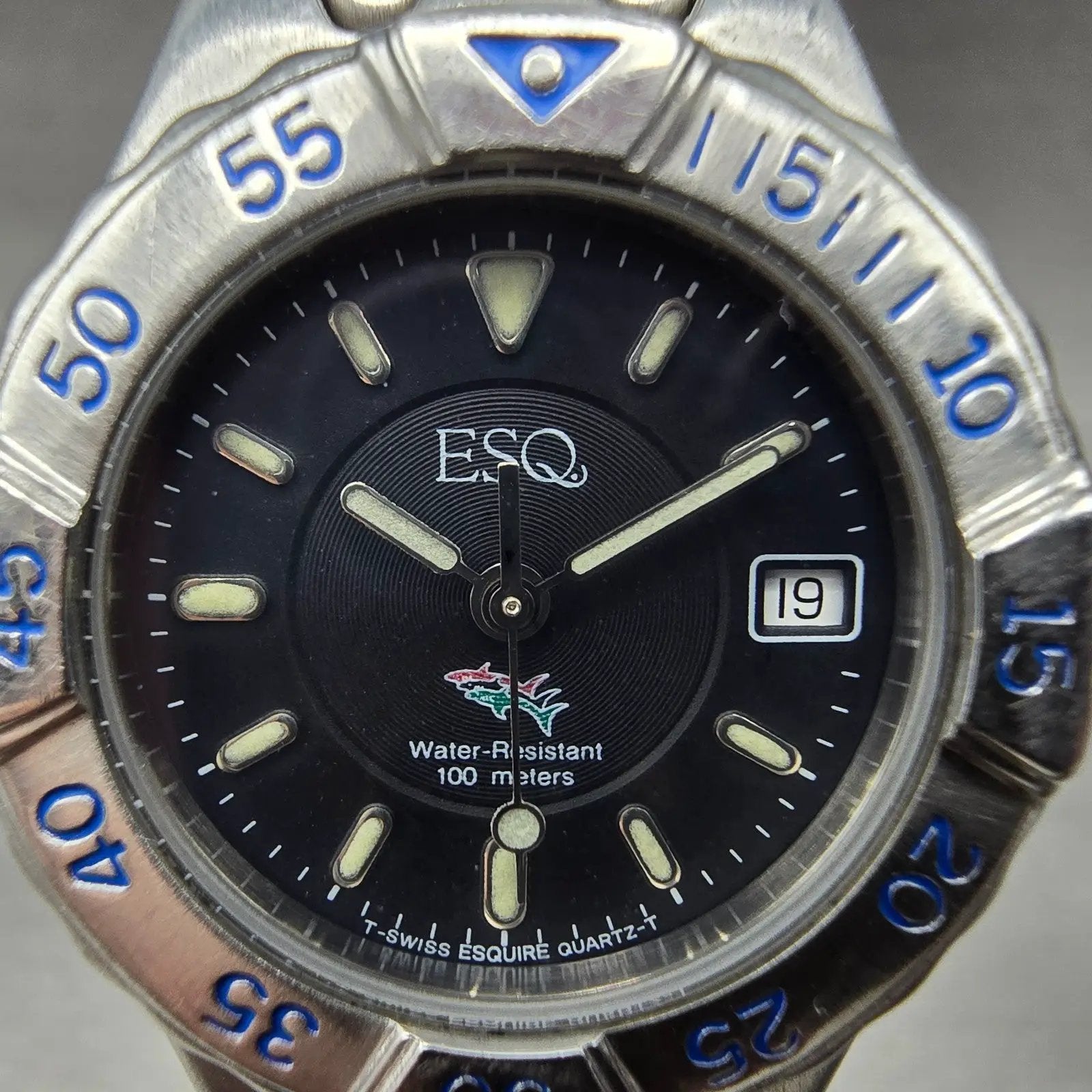 ESQ Freedom Eagle Dive Watch Women 29mm Black Dial Steel Date 100224 New Battery1