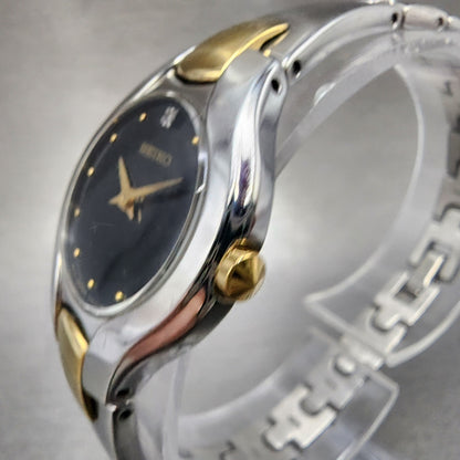Seiko Watch Women 25mm Black Dial Two Tone Round 1n000RC0 New Battery2
