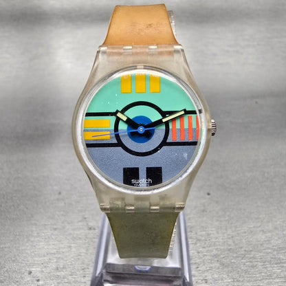 Swatch Flamingo Deli Watch Women 25mm Blue Dial Clear Case Round LK107 New Batt0