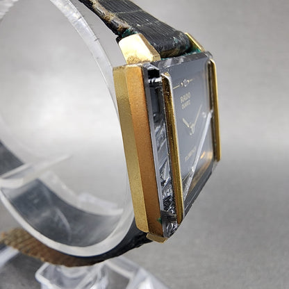Rado Florence Tank Watch Women 24mm Black Dial Gold Tone Rectangle New Battery2