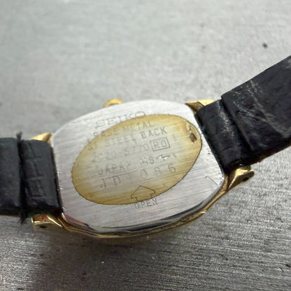 Seiko Watch Women 16mm Black Dial Gold Tone Square 2C20-5770 New Battery VTG9