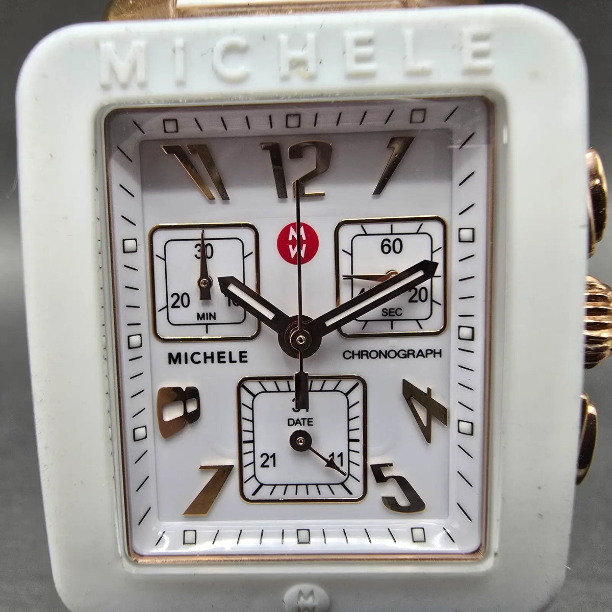 Michele Park Jelly Bean Chronograph Watch Women 33mm White Dial Rose Gold Works1