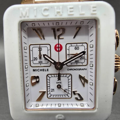 Michele Park Jelly Bean Chronograph Watch Women 33mm White Dial Rose Gold Works1
