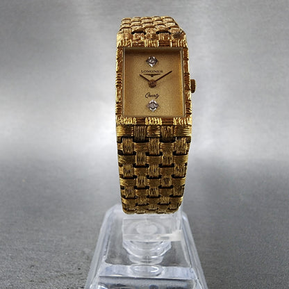 Longines Tank Watch Women 16mm Gold Dial Gold Tone Rectangle New Battery5