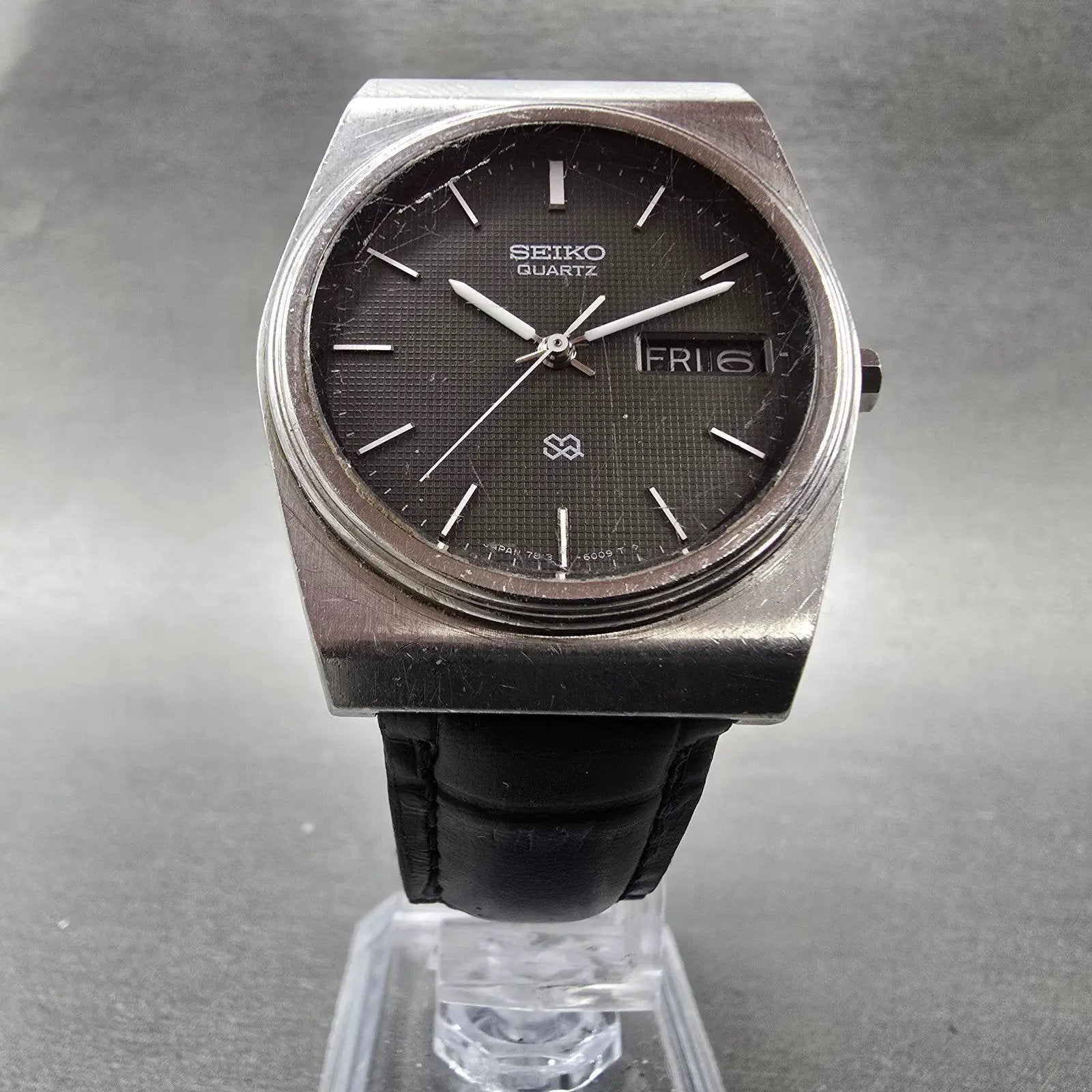 Seiko SQ Watch Men 34mm Black Dial Silver Tone Daydate Round 7813-6019 New Batt6