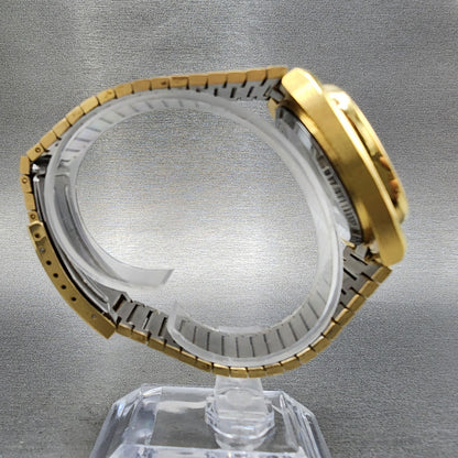 Bulova Automatic Watch Men 36mm Gold Dial Gold Tone Daydate TV Rectangle Runs