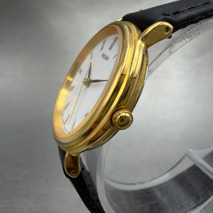 Seiko pulsar Watch Women 27mm White Dial Gold Tone Round V701-2A30 New Battery2