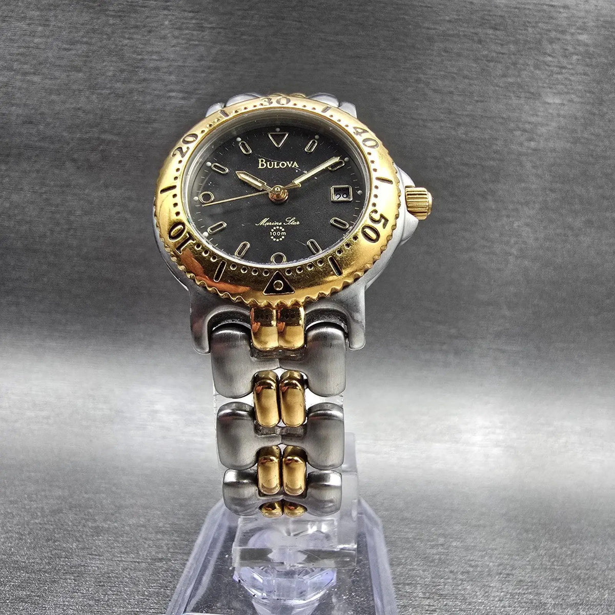 Bulova Marine Star Watch Women 27mm Gray Dial Two Tone Date Round 98M13 New Batt5