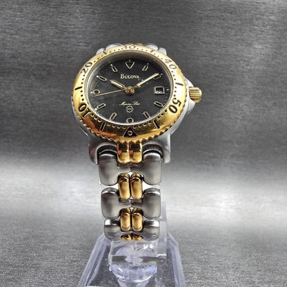 Bulova Marine Star Watch Women 27mm Gray Dial Two Tone Date Round 98M13 New Batt5