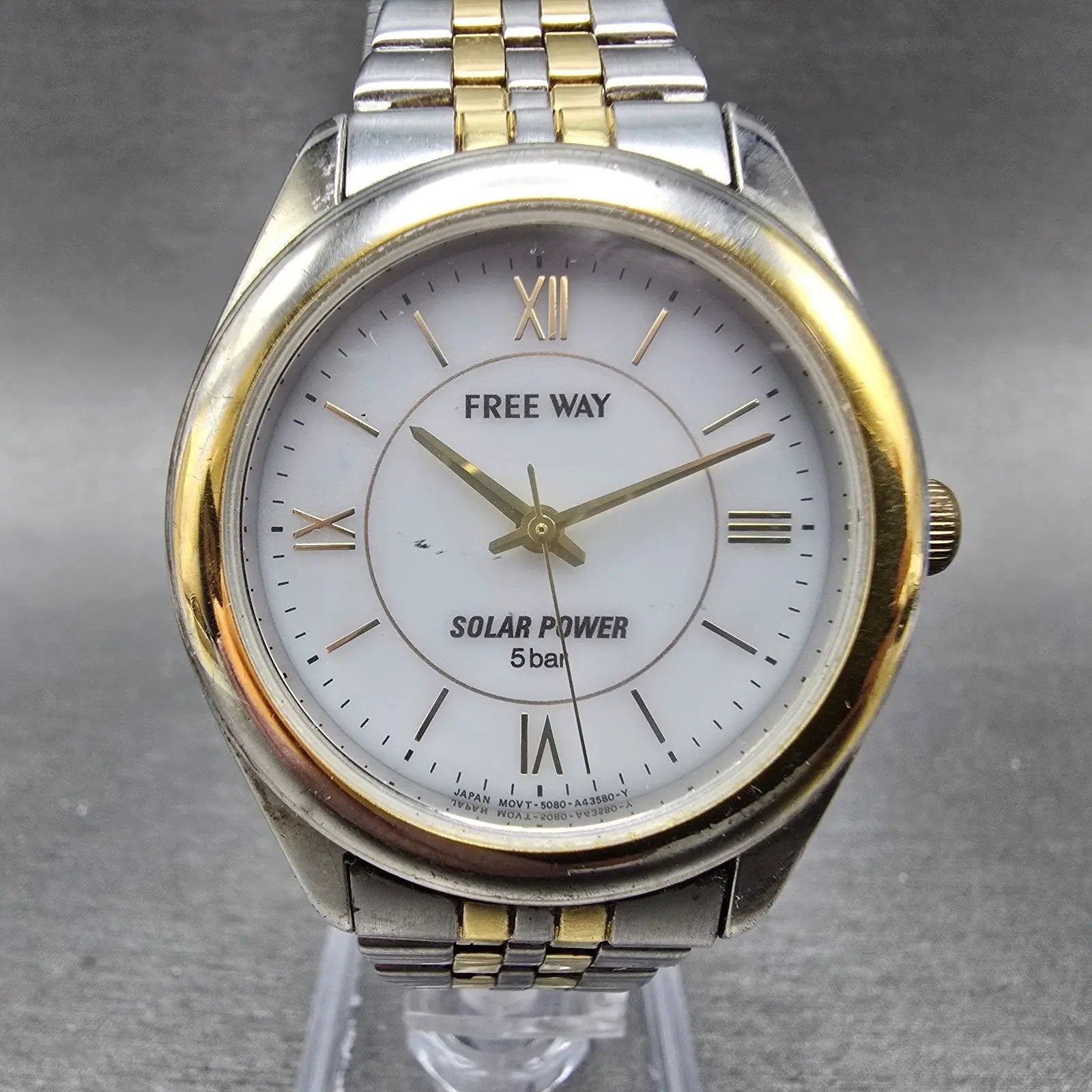 Citizen Free Way Solar Watch Men 35mm White Dial Two Tone 5080-A42365 NewBattery0