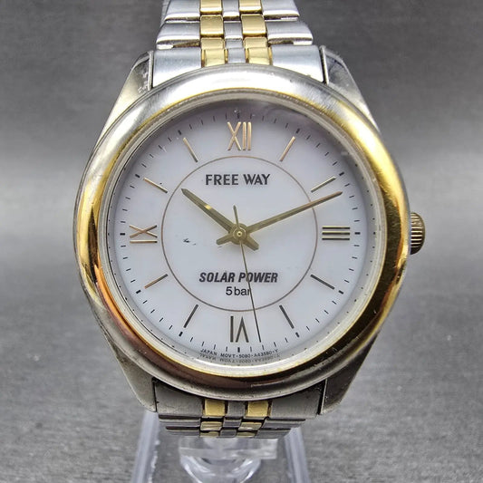 Citizen Free Way Solar Watch Men 35mm White Dial Two Tone 5080-A42365 NewBattery0