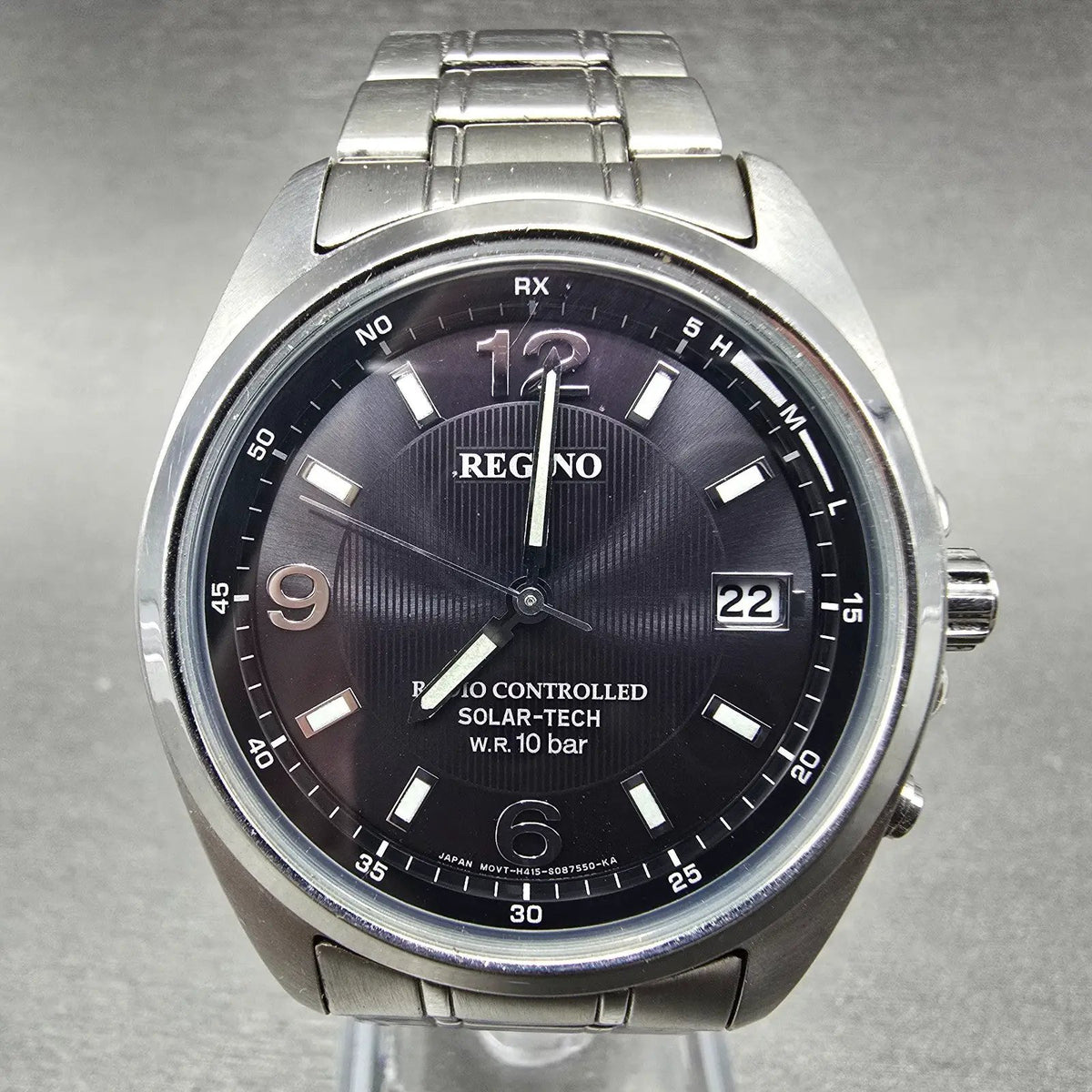 Citizen Reguno Watch Men 38mm Black Dial Steel SolarAtomic H415 Round Runs0