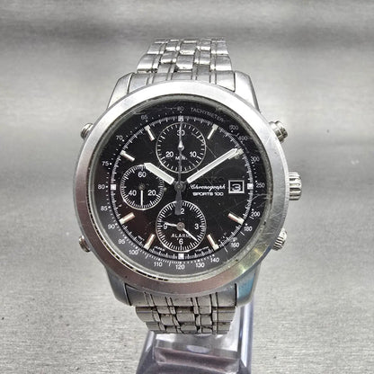 Seiko Sports 100 Chronograph Watch Men 37mm Black Dial Silver 7T32-7D89 New Batt0