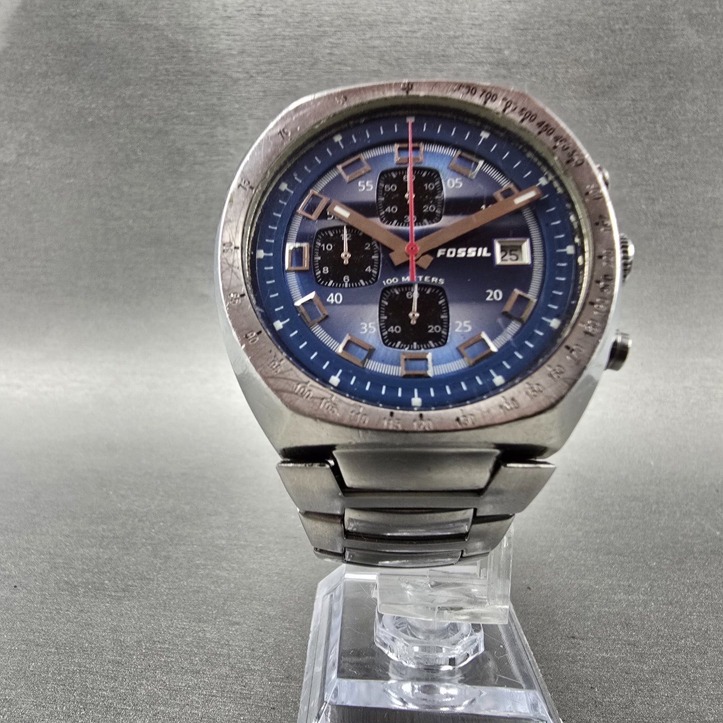 Fossil Blue Chronograph Watch Men 41mm Blue Dial Steel Date CH-2421 New Battery5