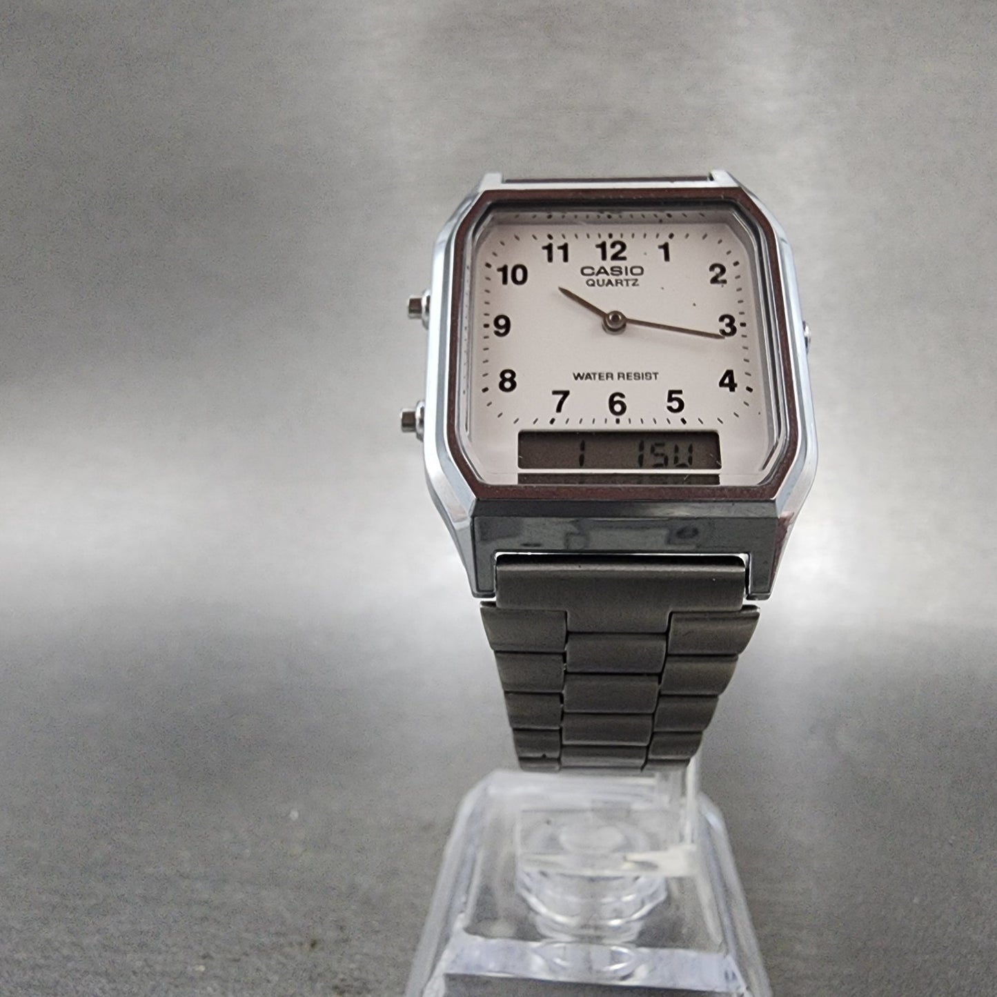 Casio AQ230 Watch Men 30mm White Dial Silver Tone Alarm Chrono New Battery5