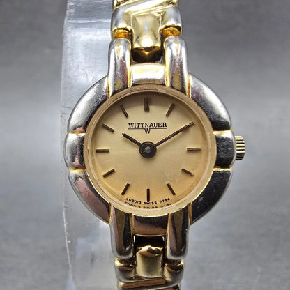 Wittnauer Watch Women 20mm Gold Dial Gold Tone Round 5784 New Battery Vintage0