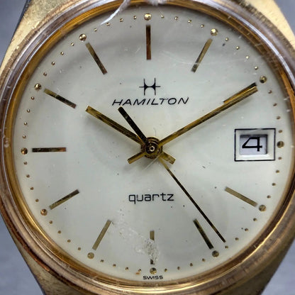 Hamilton Watch Men 34mm Cream Dial Gold Tone Date Round NO CASEBACK New Battery1