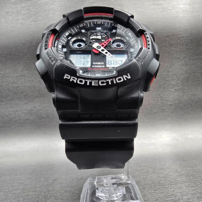 Casio G-Shock GA-100 Watch Men 51mm Black Red Chrono Round Alarm New Battery JP5