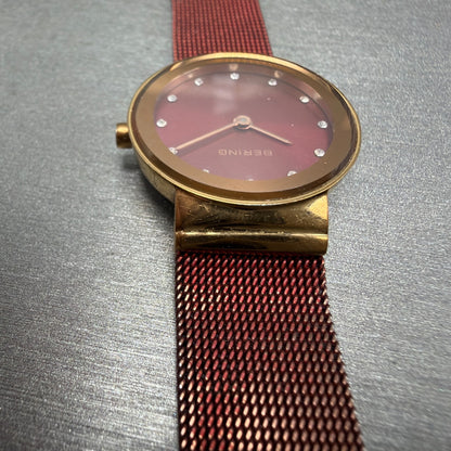 Bering Watch Women 25mm Red Dial Rose Gold Tone Round READ!!! New Batt 10126-3634