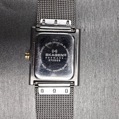 Skagen Tank Watch Women 23mm Silver Dial Two Tone Square 272SGS New Battery 2310