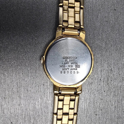 Seiko Watch Women 24mm Brown Dial Gold Tone Round 1N00-1E19 New Battery VTG JP210