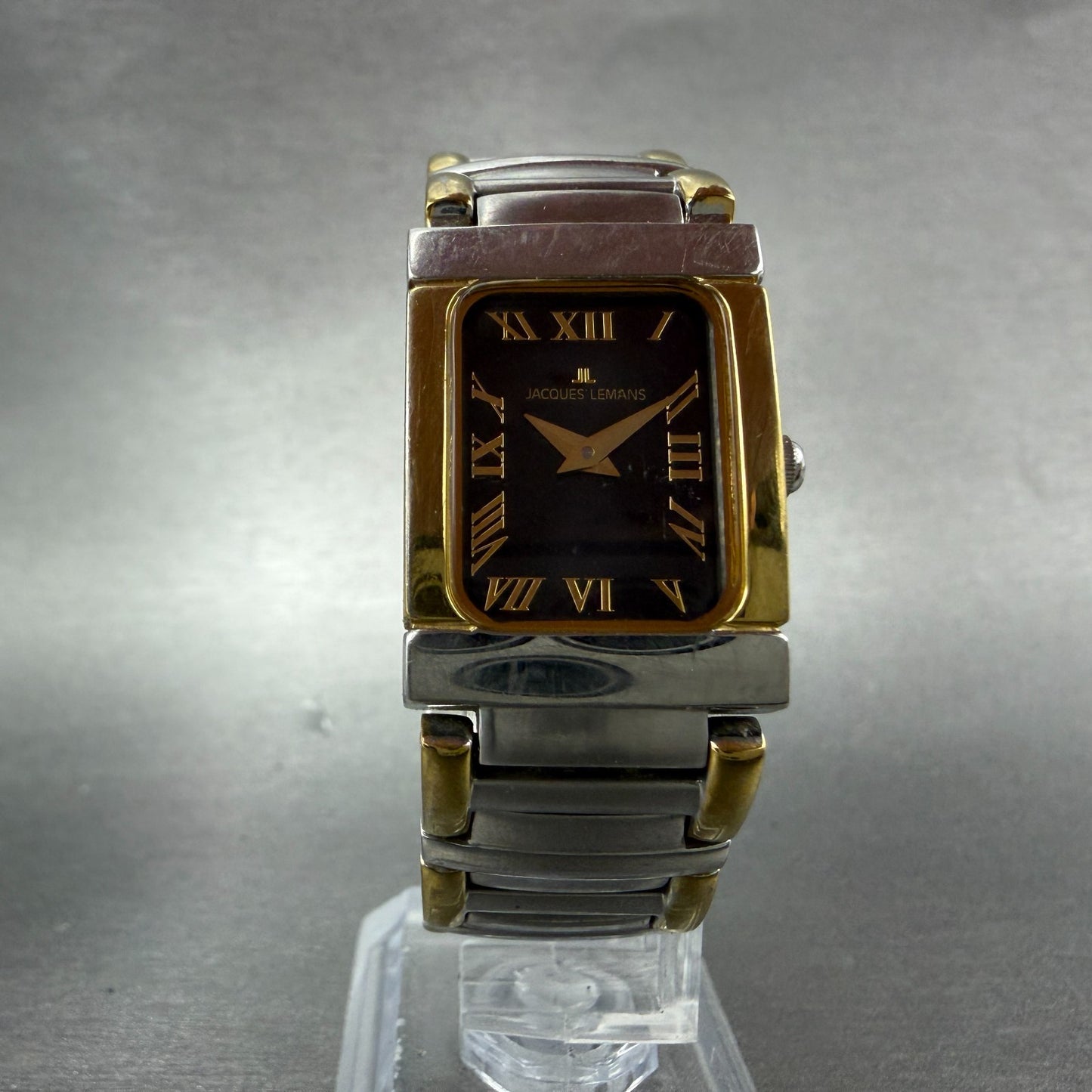 Jacques Lemans Tank Watch Women 20mm Black Dial Two Tone Rectangle New Battery5