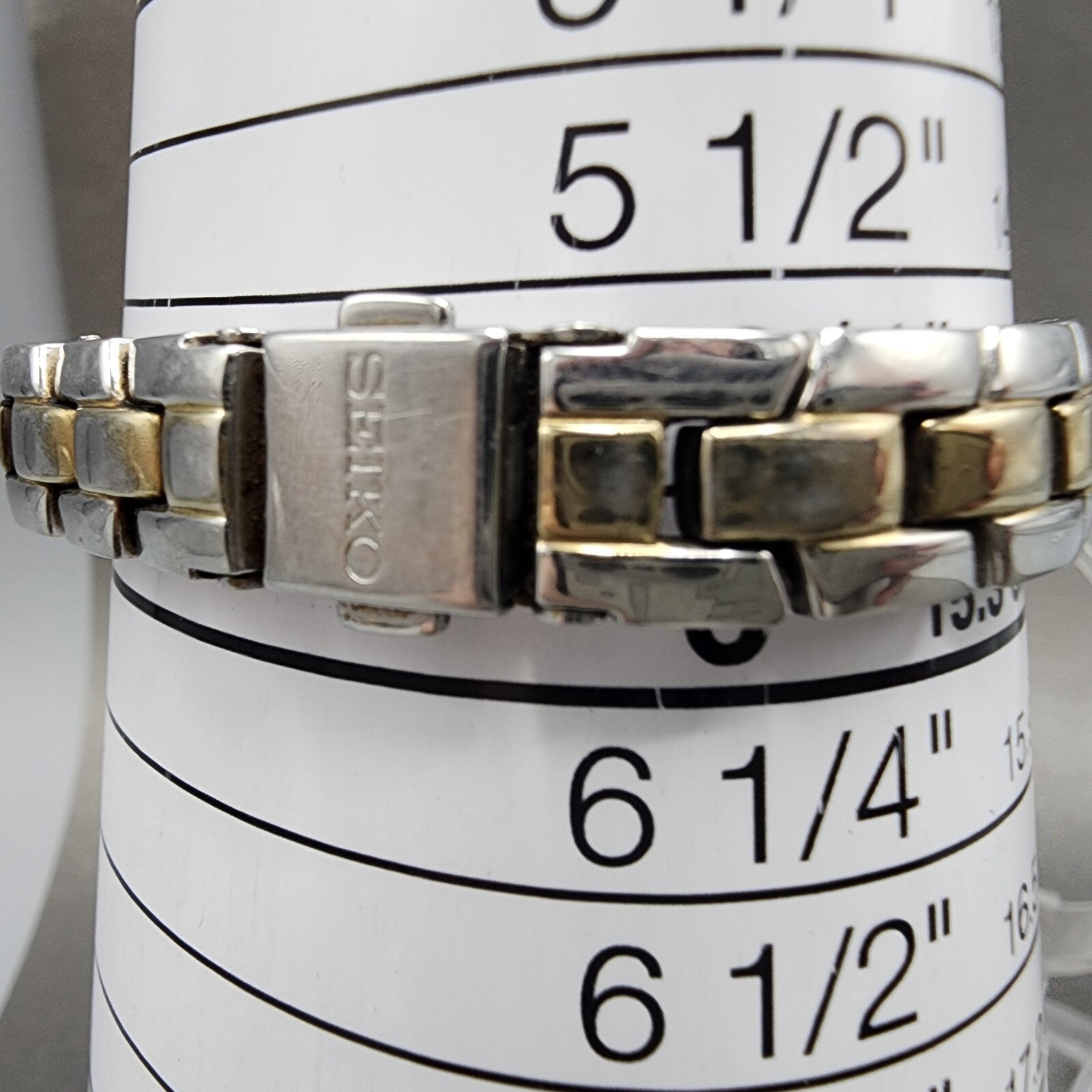 Seiko Solar Watch Women 18mm White Dial Two Tone Rectangle V1150AA0 Works8