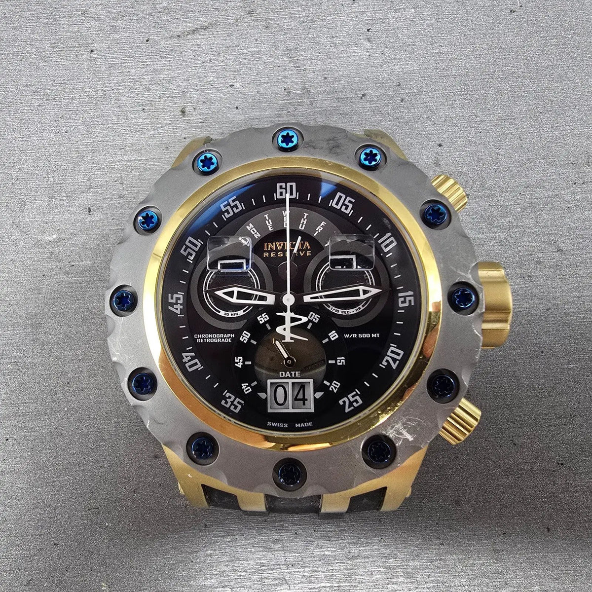 Invicta Reserve Subaqua Chronograph Watch Men 52mm Black Dial Gold Daydate Runs0