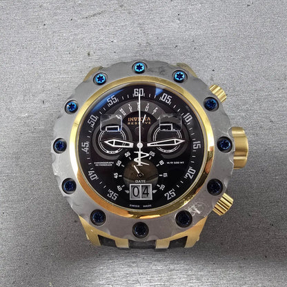 Invicta Reserve Subaqua Chronograph Watch Men 52mm Black Dial Gold Daydate Runs0