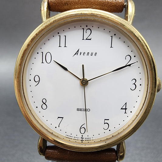 Seiko Avenue Watch Men 32mm White Dial Gold Tone Round 5P31-6A70 New Battery