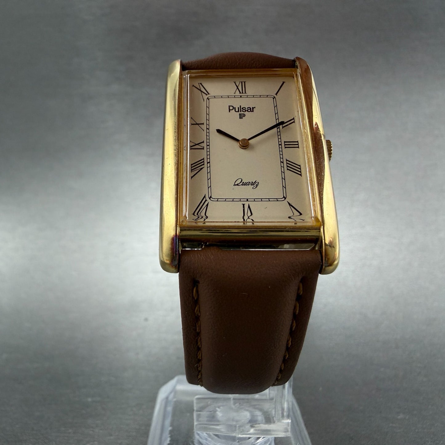 Seiko Pulsar Tank Watch Men 24mm Cream Dial Gild Tone V250-5000 New Battery VTG5
