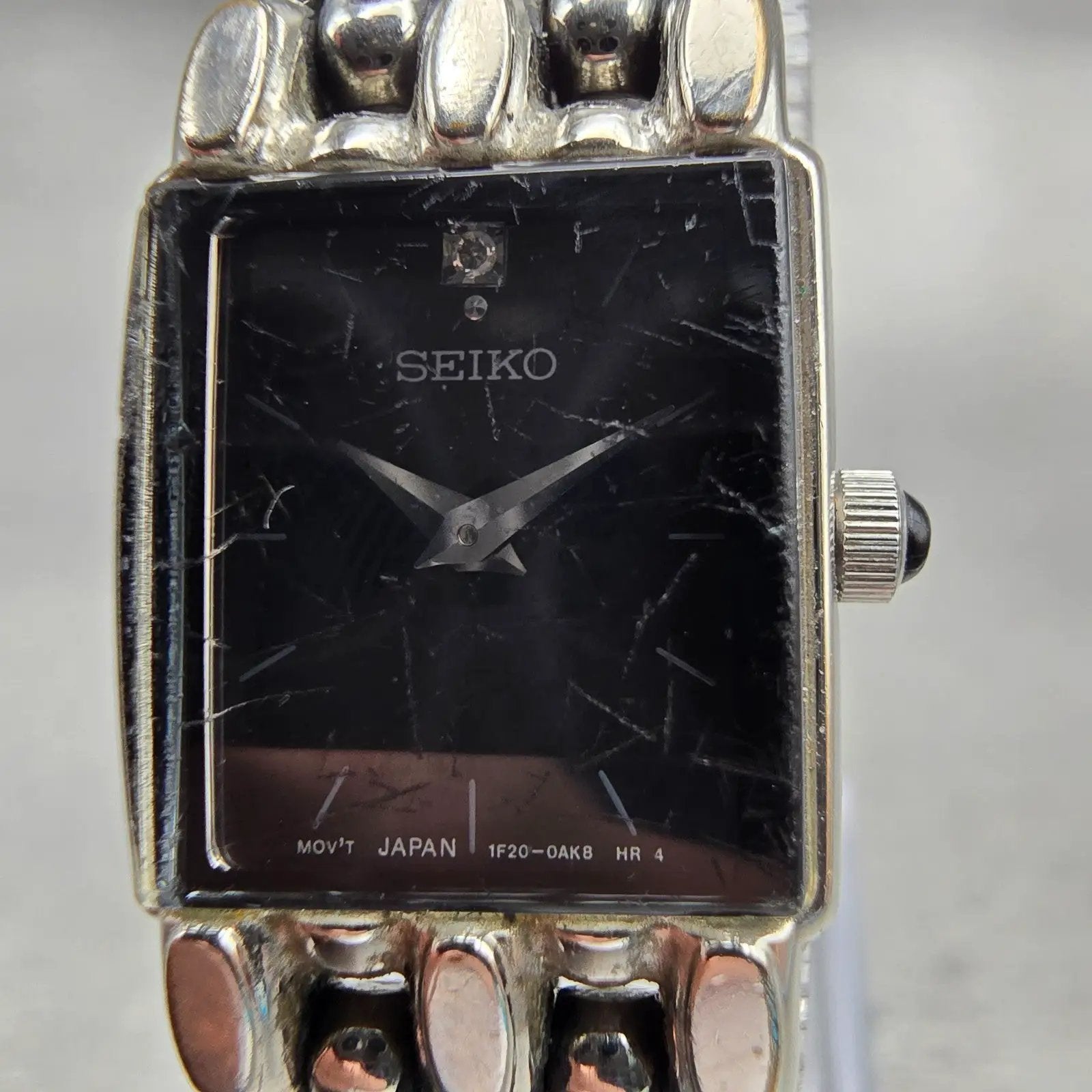 Seiko Watch Women 15mm Black Dial Silver Tone Rectangle 1F20-0AH0 New Battery1