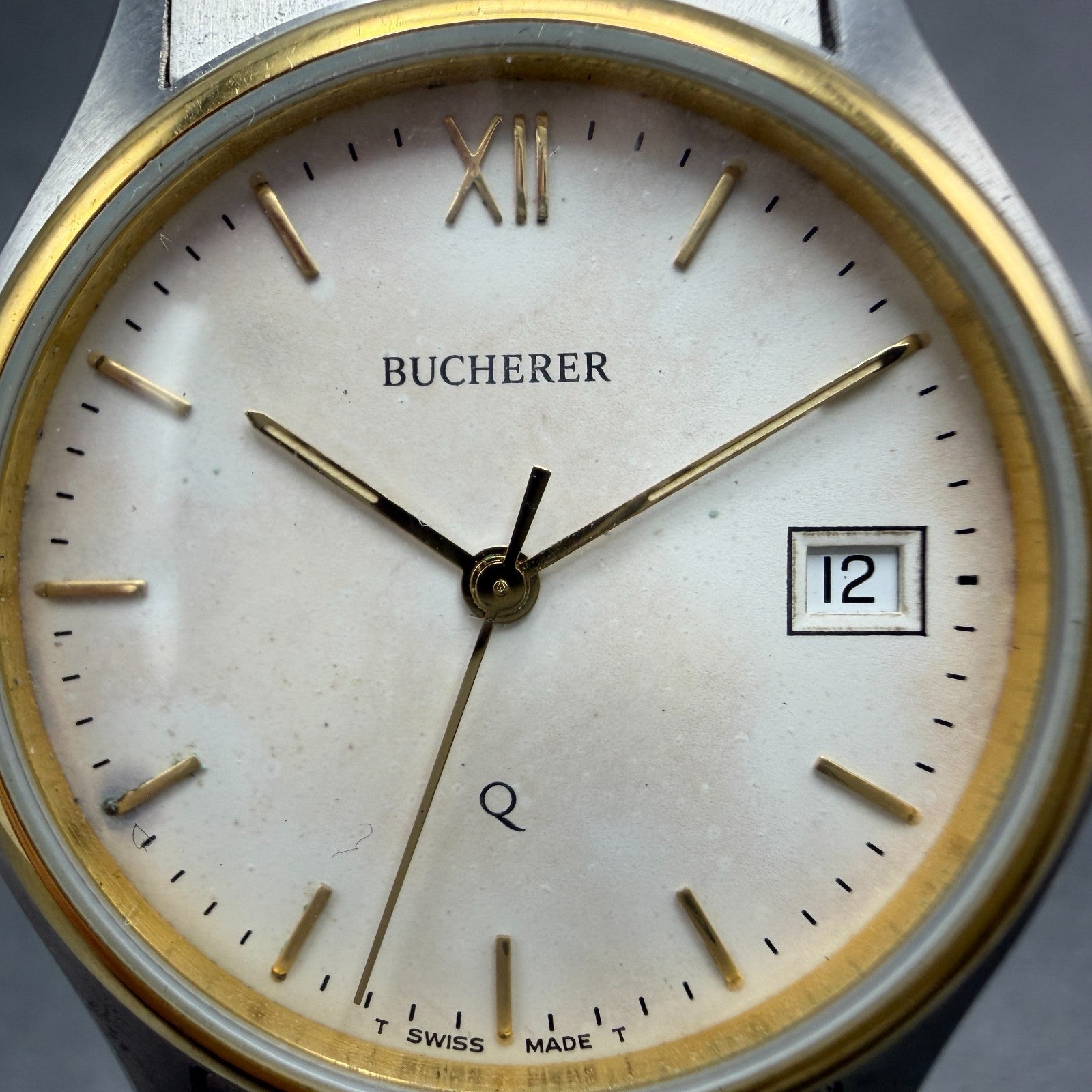 Bucherer Q Watch Men 36mm White Dial Two Tone Date Round 1.1471.0.82 PARTS2