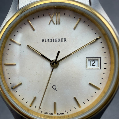 Bucherer Q Watch Men 36mm White Dial Two Tone Date Round 1.1471.0.82 PARTS2