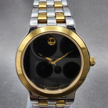 Movado Museum Watch Women 26mm Black Dial Two Tone Round 81 E4 1855 New Battery1