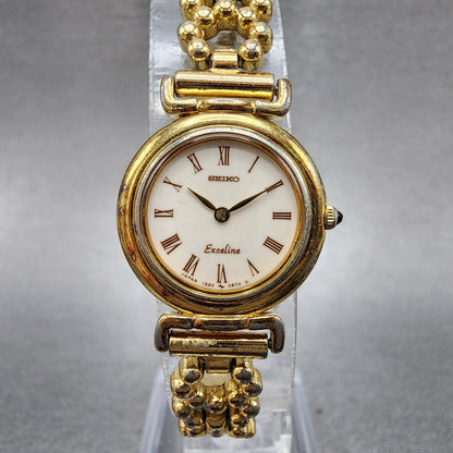 Seiko Exceline Watch Women 21mm White Dial Gold Tone 12200080 New Battery0