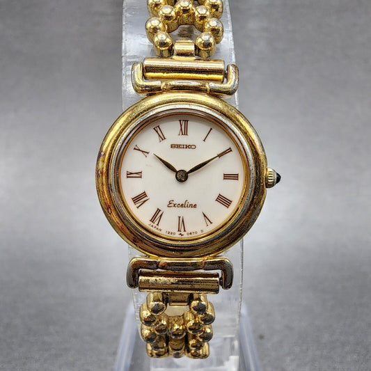 Seiko Exceline Watch Women 21mm White Dial Gold Tone 12200080 New Battery0