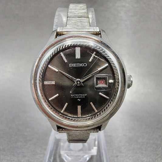 Seiko Watch Women 27mm Black dial Silver Tone Date Manual 21180340 Runs READ!!!0