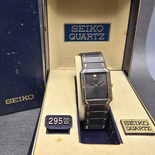 Seiko Tank Watch Men 26mm Gray Dial Two Tone Octagon 7430-5479 New Battery W/Box0