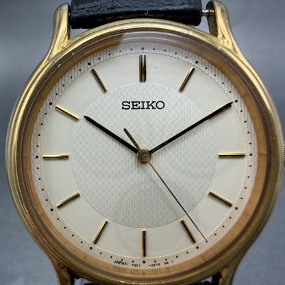 Seiko Watch Men 33mm Champagne Dial Gold Tone Round 7n01-0br0 New Battery1