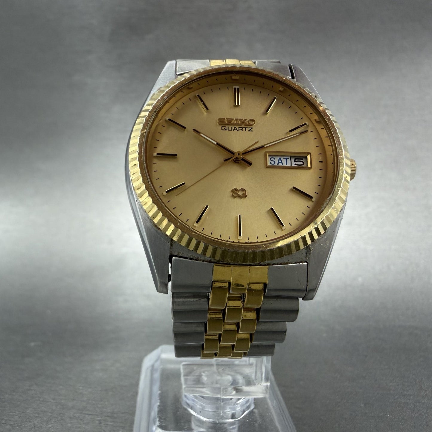Seiko SQ President Watch Men 36mm Champagne Dial Two Tone Daydate Round  New Bat5