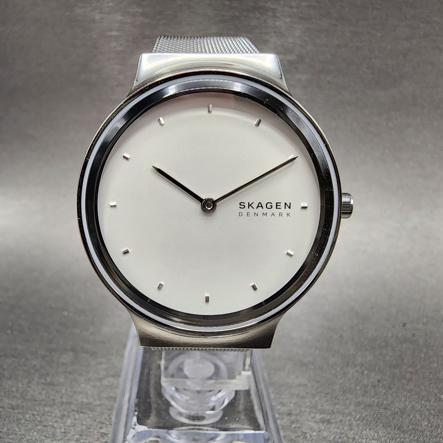 Skagen Freja Watch Women 34mm White Dial Steel Round Mesh Band SKW2823 NWT1