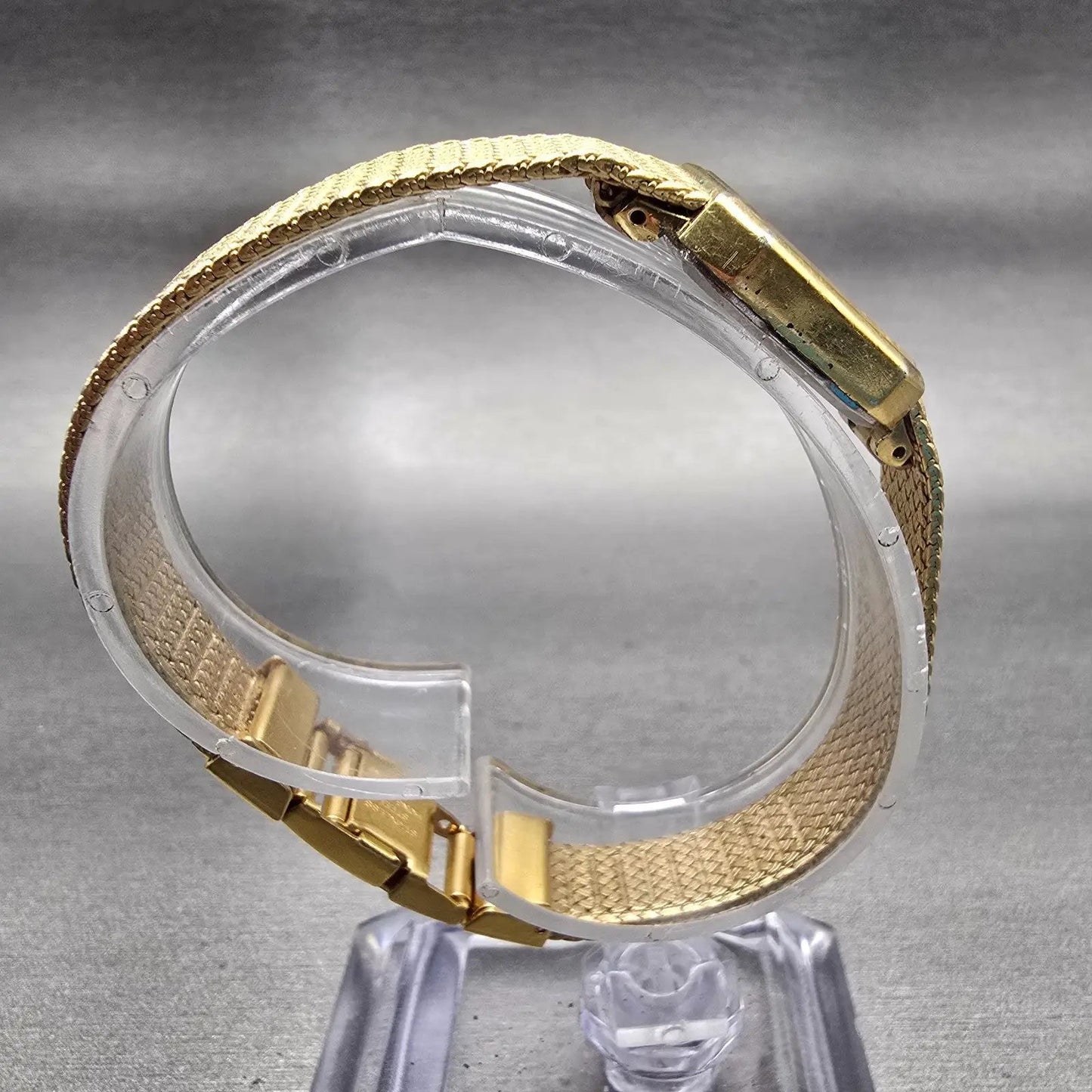 Seiko Watch Women 17mm Gold Dial Gold Tone Rectangle 1400-8089 New Battery VTG8
